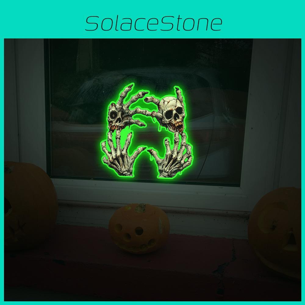 Grüner Halloween Leucht-Totenkopf Handflächenaufkleber Wandsticker für Heim- und Büroräume