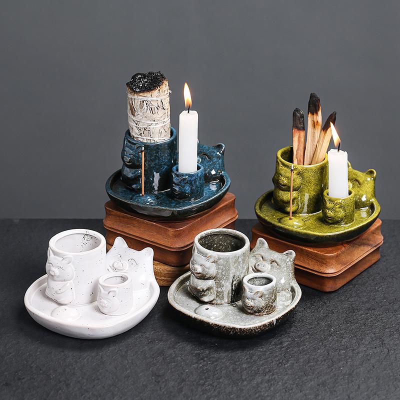1PC Burner Home Decoration Ceramic For Meditation Piggy Shapes Meditation Sage Holder Living Room Multiple Options Available