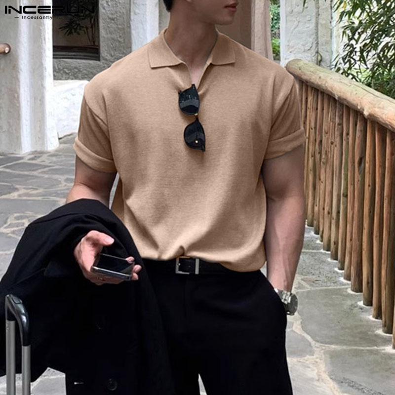 Купить INCERUN Мужские однотонные базовые топы с короткими рукавами ...