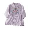 Women's Retro Loose Fit Linen Cotton Blouse With Buttons And Embroidery