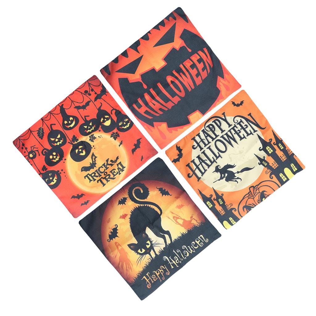 Halloween Pillow Covers Pumpkin Pattern Zipped Closure Linen Material Cold Water Washing Home Pillow Case for