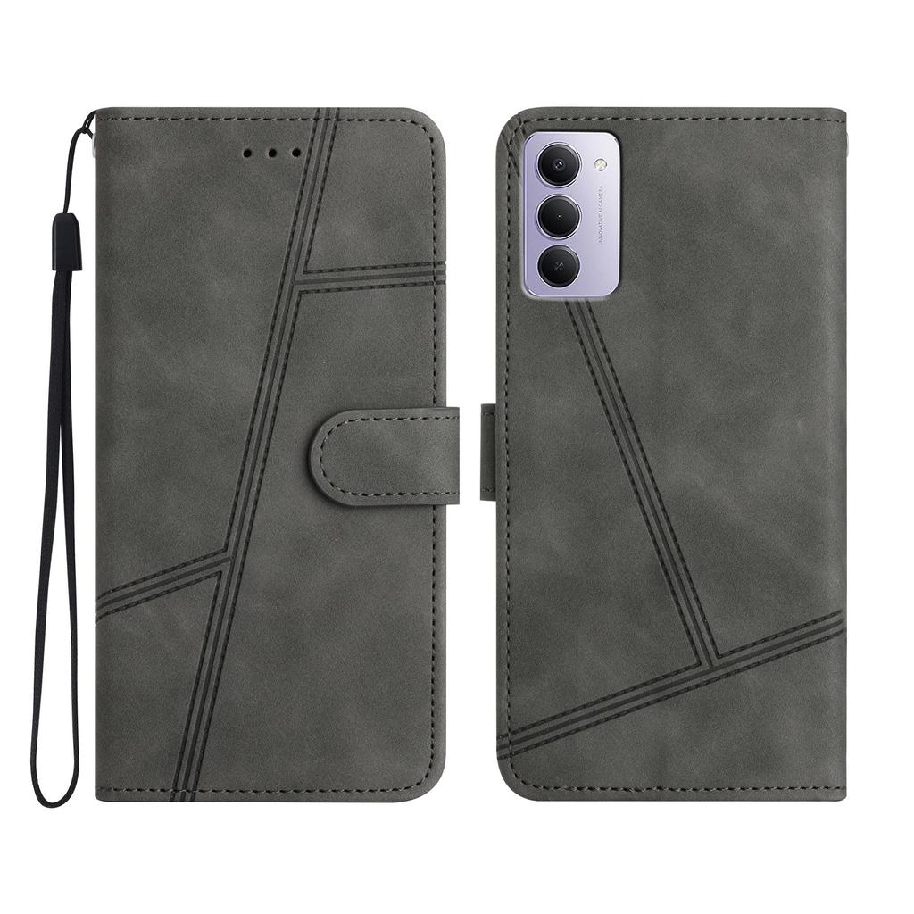 For Xiaomi Redmi 15 5G (Global) (169mm) Case Lines Imprinted Flip Leather Retro Phone Cover with Wrist Strap