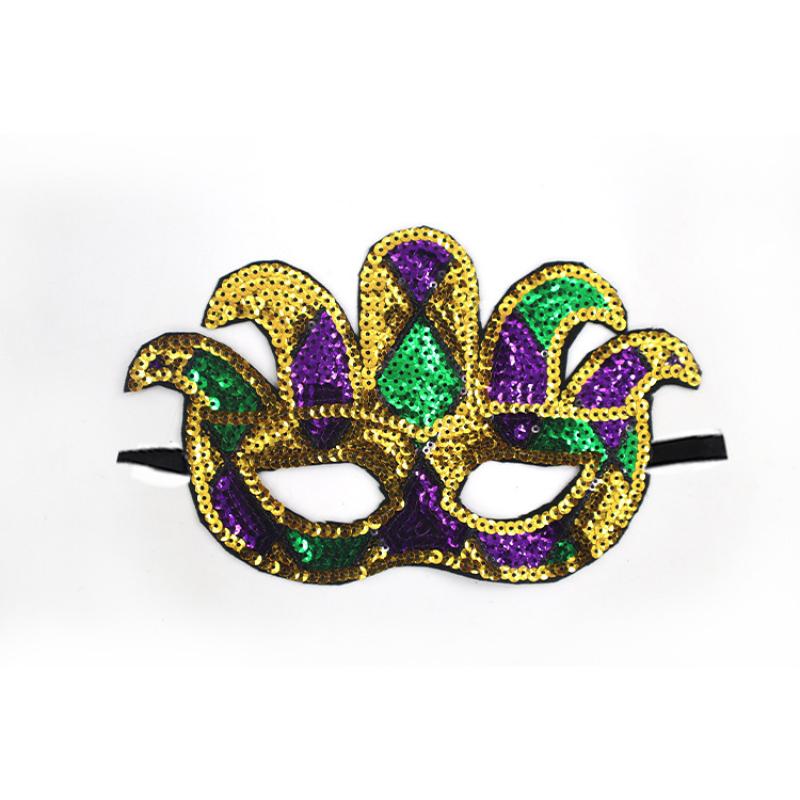 Purple Green Yellow Sequin Mardi Gras Masque Masquerade Venetian Carnival Half Face Mask Halloween Cosplay Accessories+