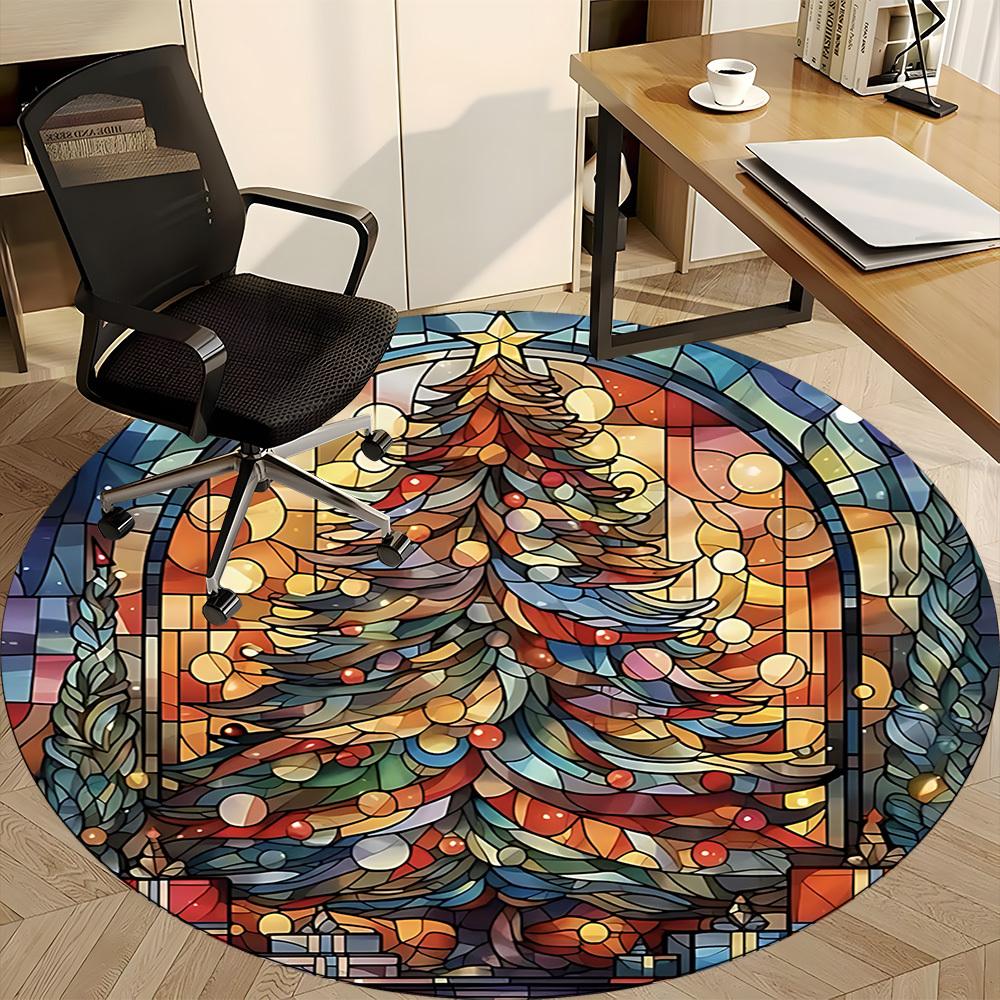 1pc Christmas StainedGlass Office Round Area Rug, Under Office Chairs Bedroom Living Room Home Decor, Room Deco