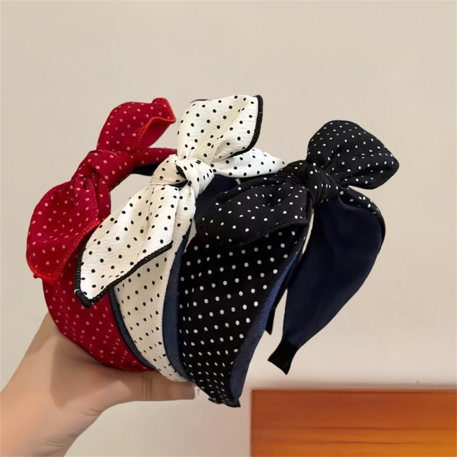 Korean Classic Red and White Polka Dot Bow Headband for Women, New High-end Fashionable Headband, Children's Hair Accessories