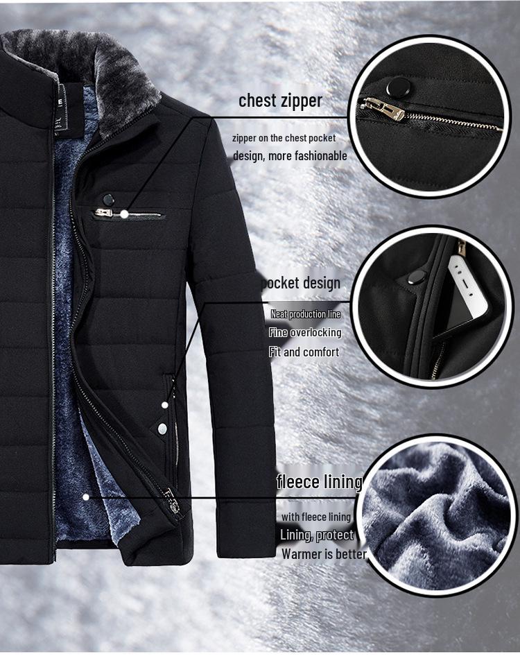 Men's Mid-Aged Cotton-Padded Business Jacket with Velvet Lining, Suitable for Ages 30-50.