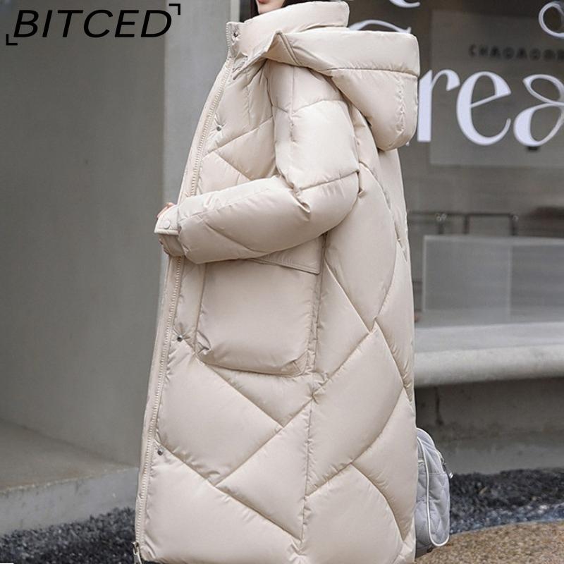 BITCED Thickened Puffer Jacket Down-Filled Cotton Coat Women's Loose-Fit Winter Coat Mid-Length Knee-Length Cotton Jacket