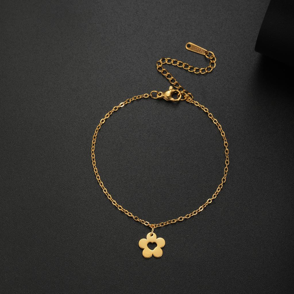 Teamer Adjustable Flower Heart Bracelet Stainless Steel Minimalist Jewelry for Women Girls Gold Color Lucky Charm Birthday Gift