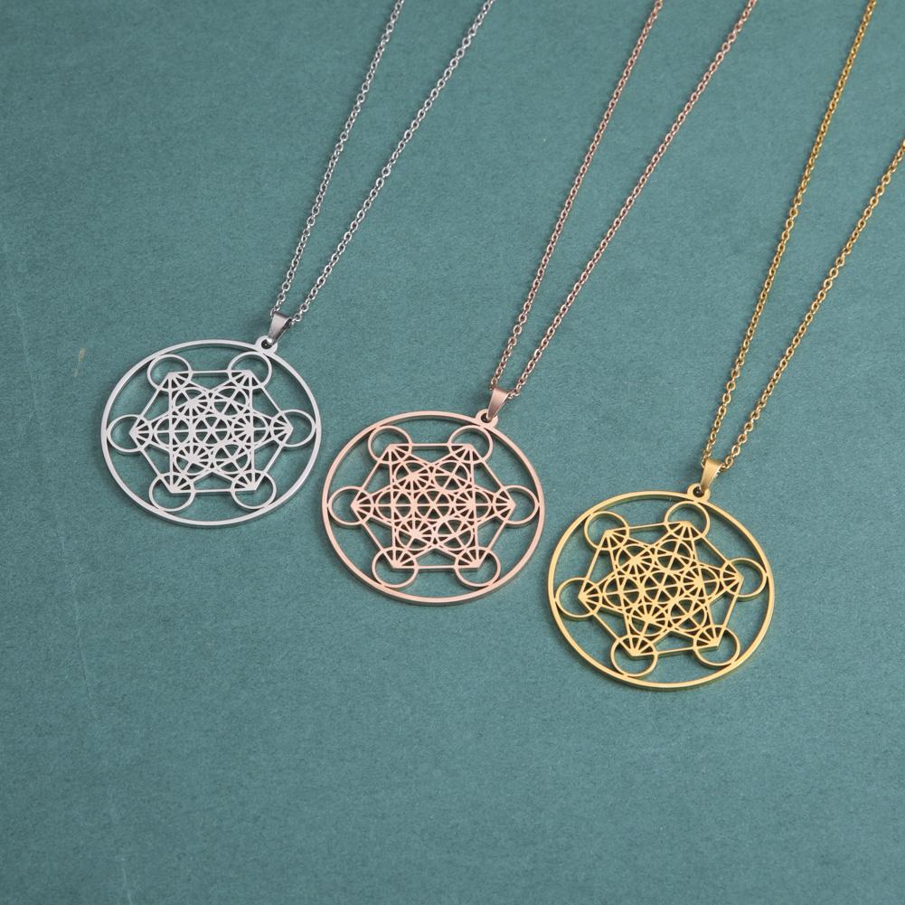 LIKGREAT Angel Seal Archangel Metatron Cube Double Layer Necklace Stainless Steel Sacred Geometry Pendant Amulet Jewelry Gift