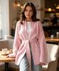 European-Style Slim Fit Women's Mid-Length Knit Cardigan with Belt - Solid Color, Autumn/Winter Sweater Coat