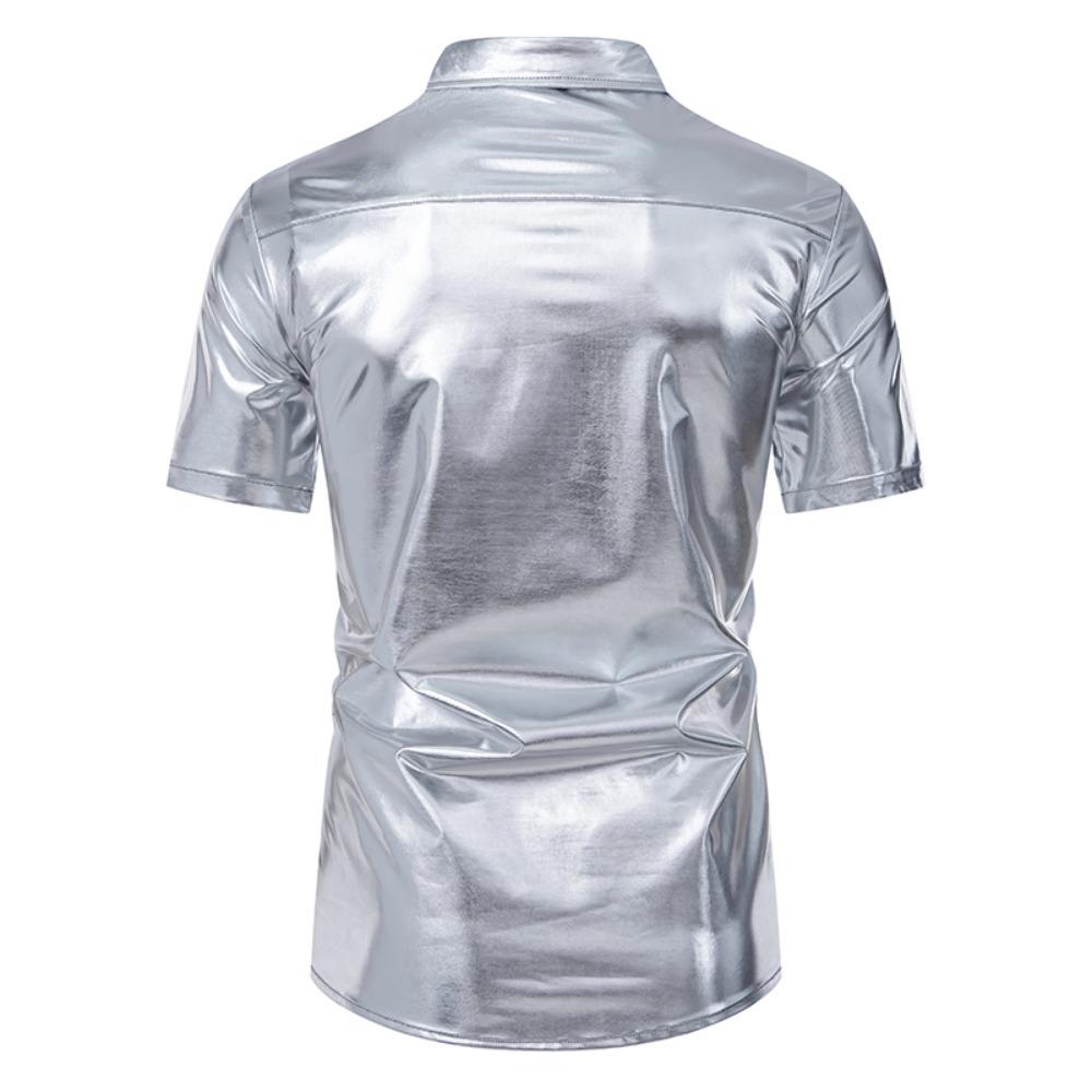 Camicia da Uomo Nightclub Disco Manica Corta Camicia Lucida Abito da Festa Danzante Camicie per Uomo Abbigliamento
