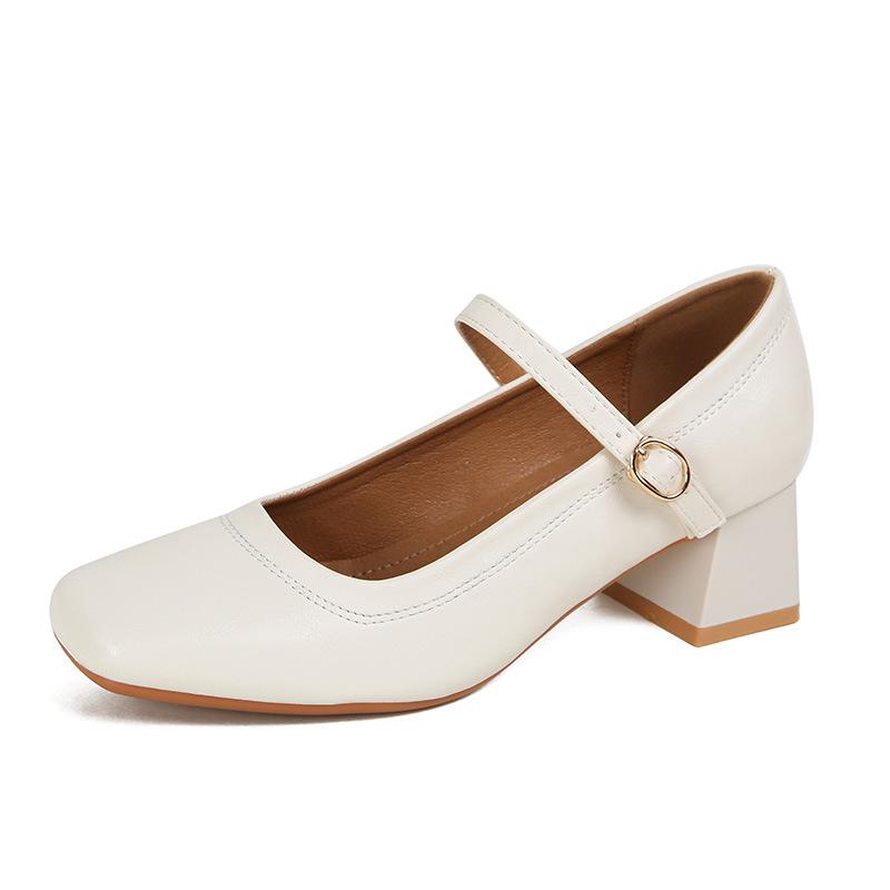 Fashion 2025 Summer Women 5cm High Heels Metal Buckle Wine Red Office Pumps Female Strap High Heels Lady Sweet Mary Jane Shoes