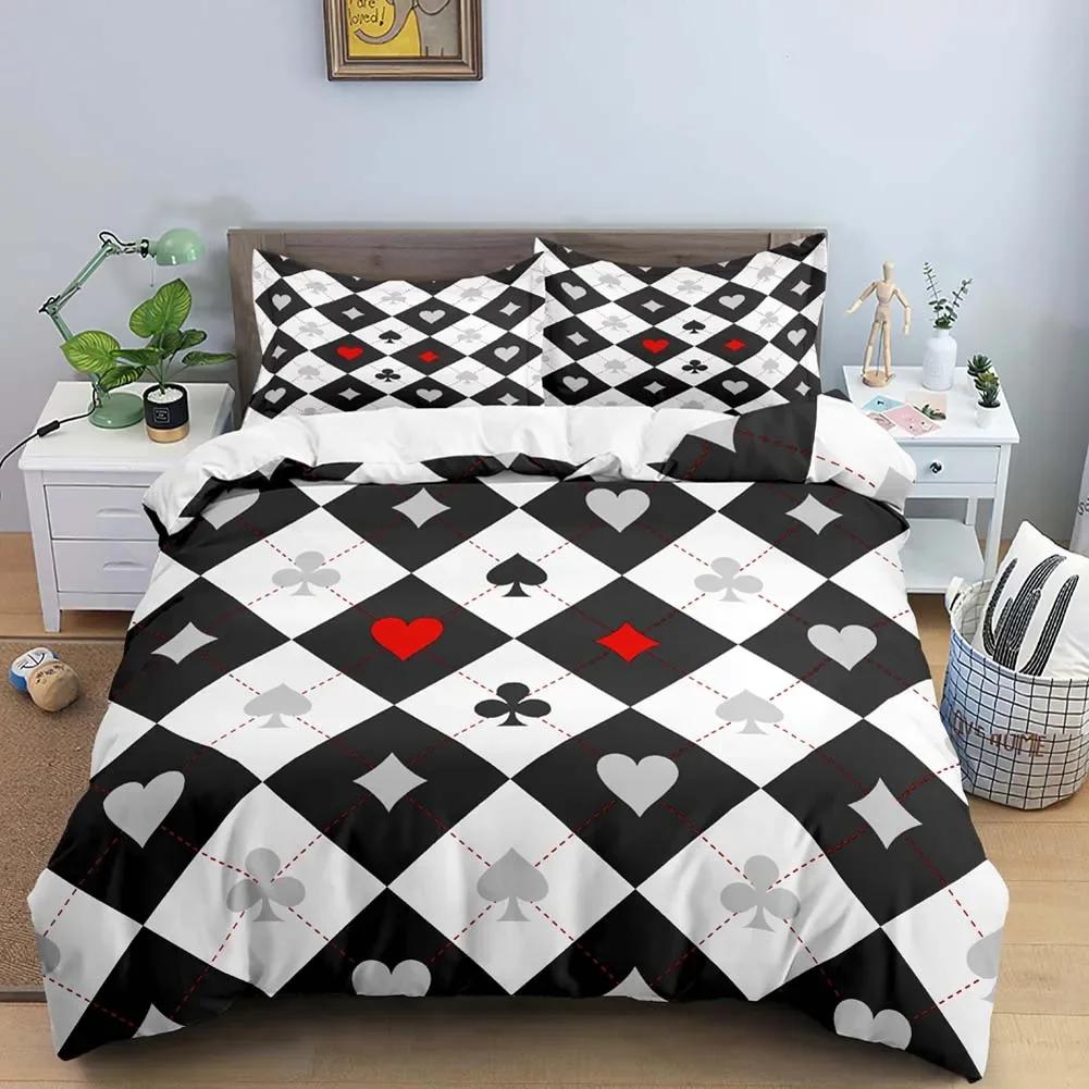 Comforter Poker Queen Modern Card Game Bedding Set Gamer Playing Comforter Gambling Athletics Polyester S