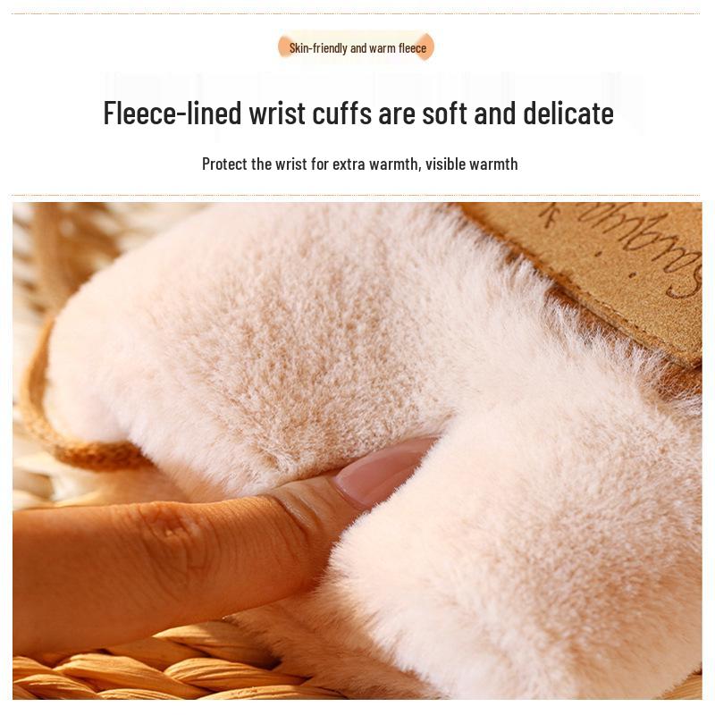2024 Warm Fleece-Lined Suede Cycling Gloves – Thick, Windproof, Full Finger Mittens for Cold Weather.