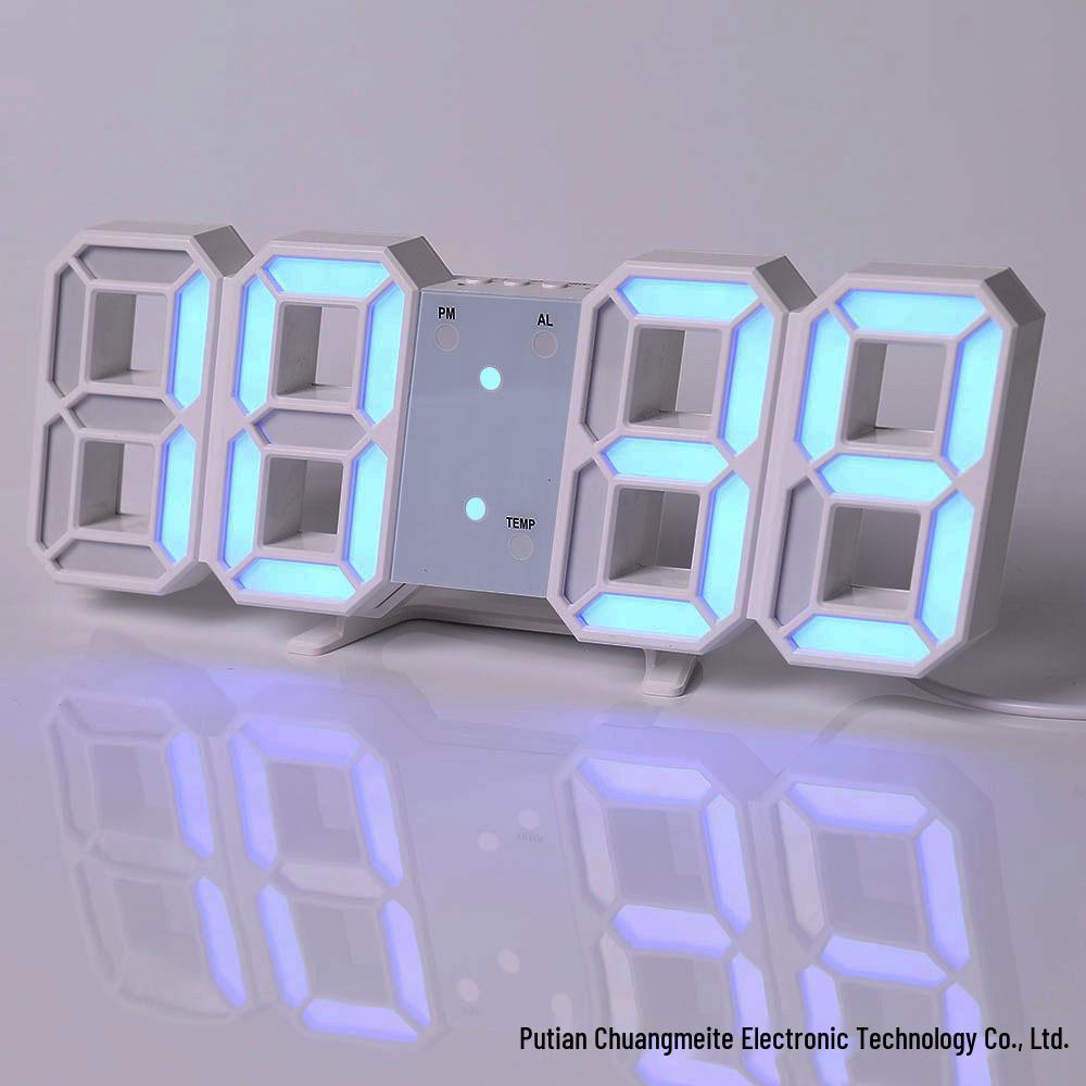 3D LED Digital Clock with Alarm, Calendar, and Thermometer for Living Room Wall