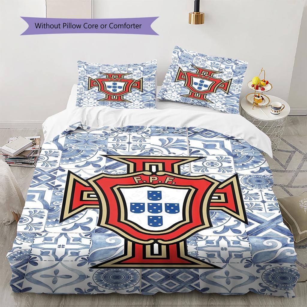 Portugal National Football Logo Pattern Bedding,Quilt Set Quilt Cover Pillowcase Home Birthday Gift(1 * duvet cover + 2 * pillowcase, without core)