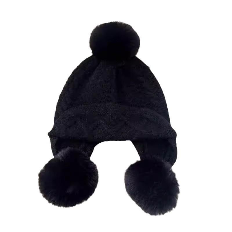 Three ball Cap Wool Blend Anti aging Warm Ear Protecting Cap for Women To Keep Warm and Show Off Their Face in Autumn and Winter  Little Lei Feng Cap