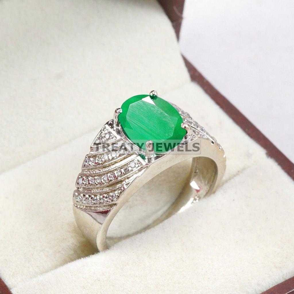 Emerald Oval Cut Gemstone With 925 Sterling Silver Ring For Men's #B40 JL375671298793