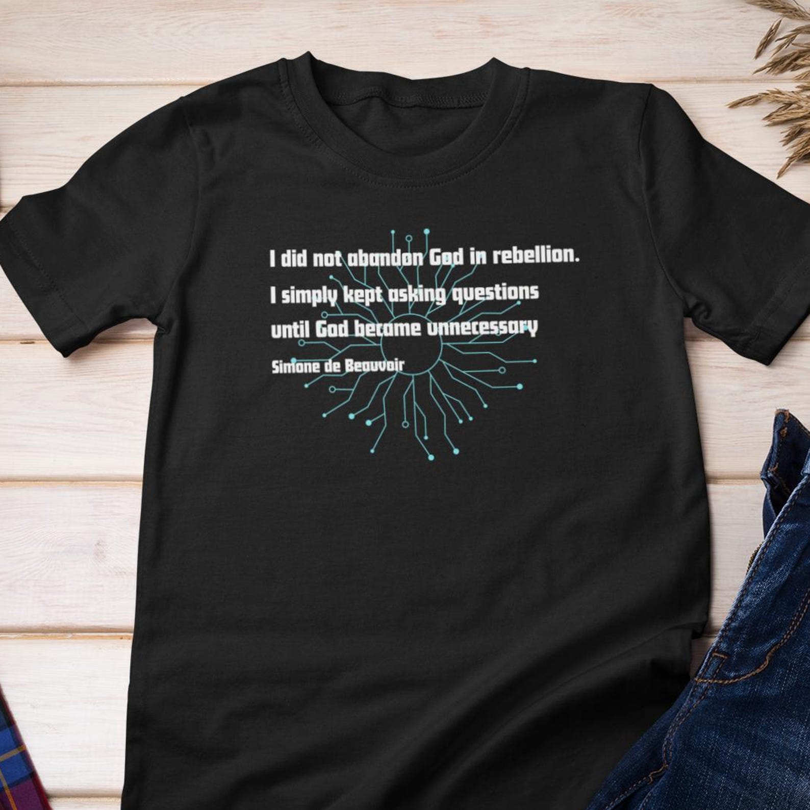 Atheist Shirt - Questions Negate Faith | Simone de Beauvoir Quote Cotton Tee M