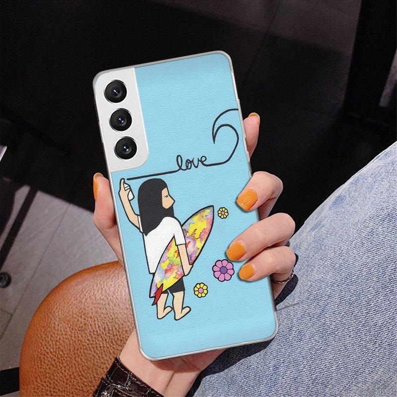 Surfbrett Surfen Surf-Mädchen Sommer Handyhülle für Samsung Galaxy S26 S25 Edge S23 S24 Ultra S22 Plus S21 S20 FE Einzigartige Hülle Sof