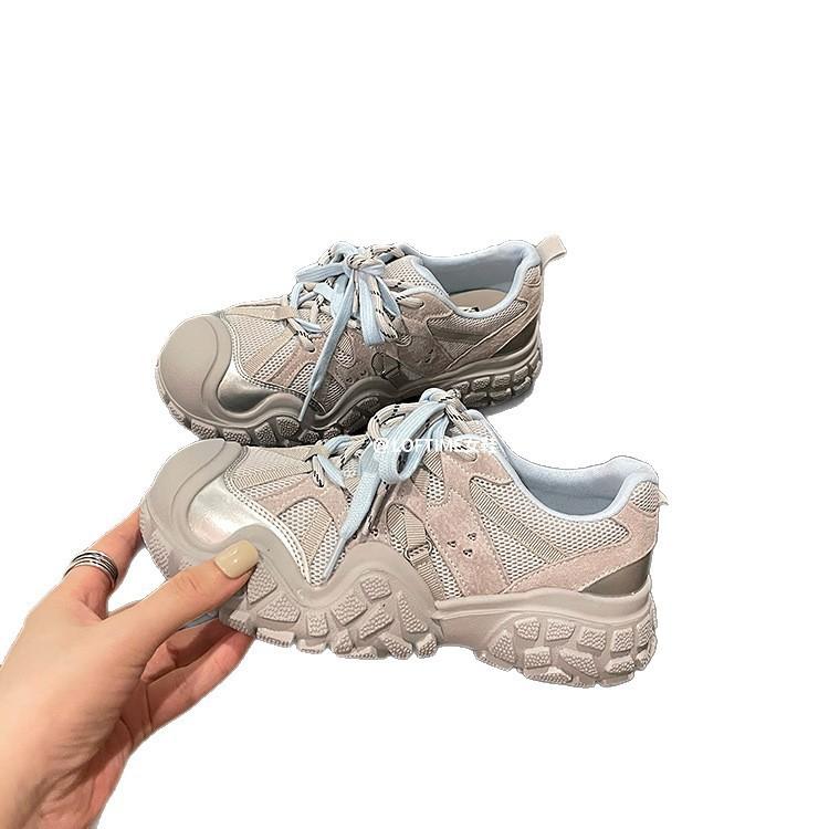 2025 Summer New Leather Ugly Cute Shoes Women's Shoes Sports Shoes Women's Outdoor Hiking Shoes Platform Dad Shoes Women