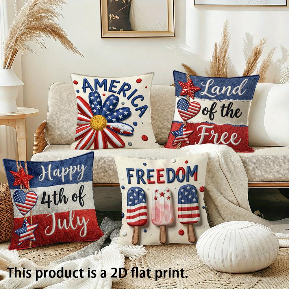 1/4Pcs America-Themed 4Th Of July Happy Freedom Land Of The Free Pillows Sofa Bed Cushion Cover Home Decoration 2D Flat Printing