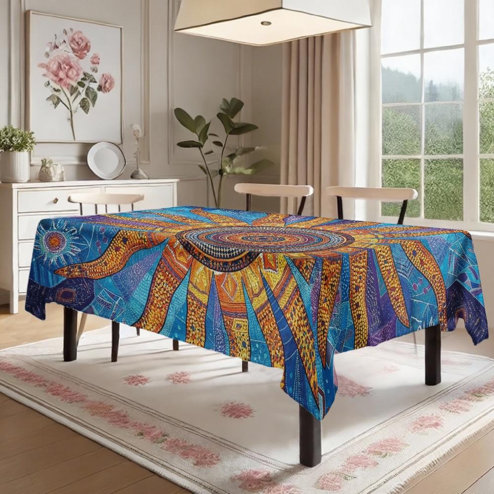 Mandala Sunburst Rectangle Table Cloth for Table Decor Kitchen Dining Waterproof Reusable Tablecloth for Table Indoor Outdoor
