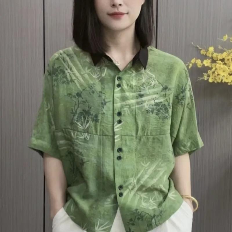 New Women's Summer Style Casual and Versatile Retro Style Loose Fashionable Temperament Printed Short-sleeved Tops