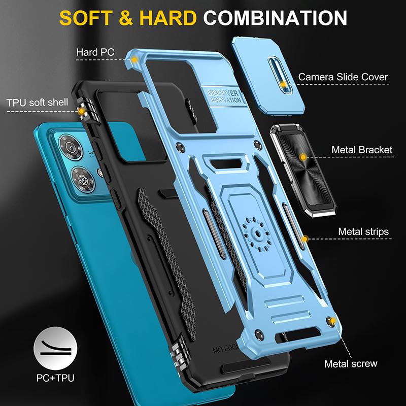Armor Series For Motorola Edge 40 Neo 5G Case PC+TPU Phone Cover with Kickstand/Lens Shield
