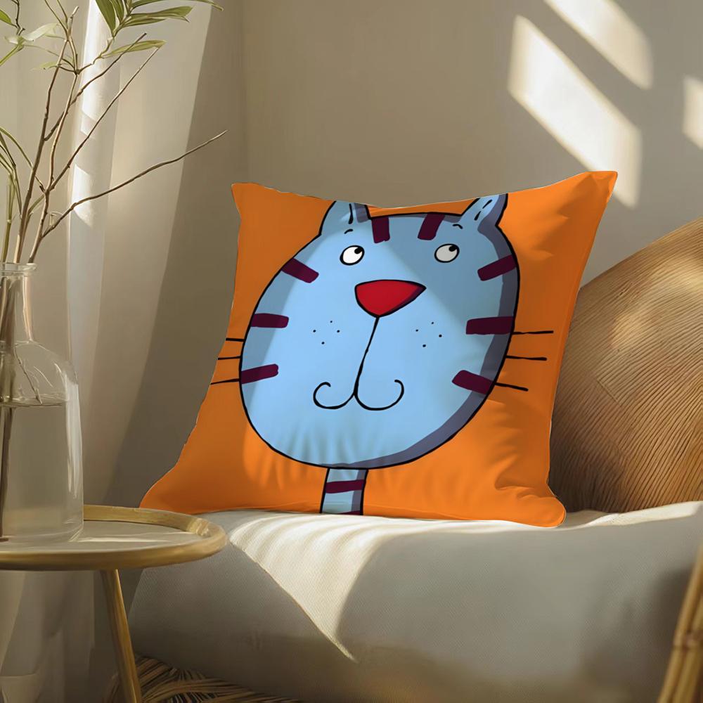 Funny and silly cat pattern Cushion Cover Silky elegant Comfort Sofa Bed Invisible zipper Beach pillowcase