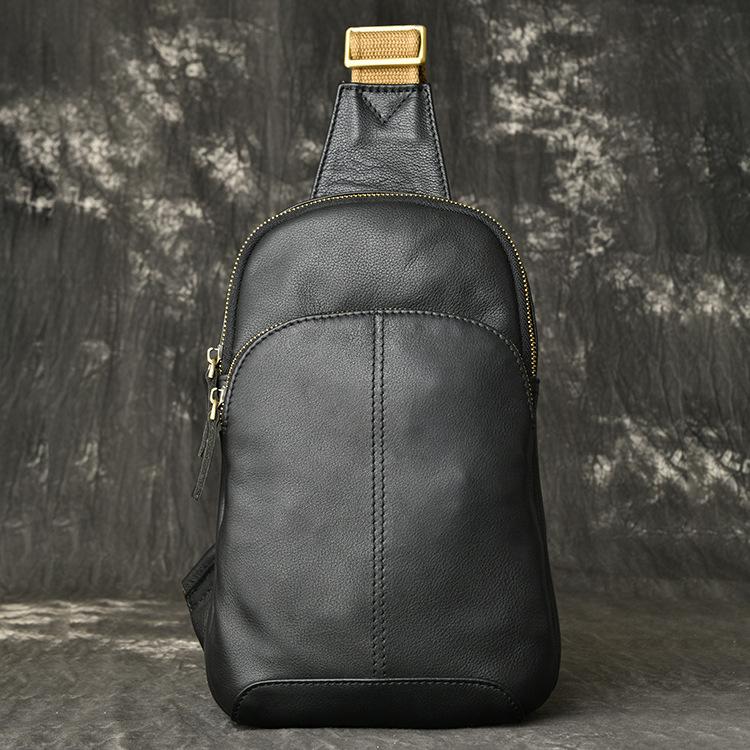 

New Men s Leather Close Fitting Chest Bag, Women s Cowhide Crossbody Small Backpack, Oil Leather Large Capacity Shoulder Bag чёрный
