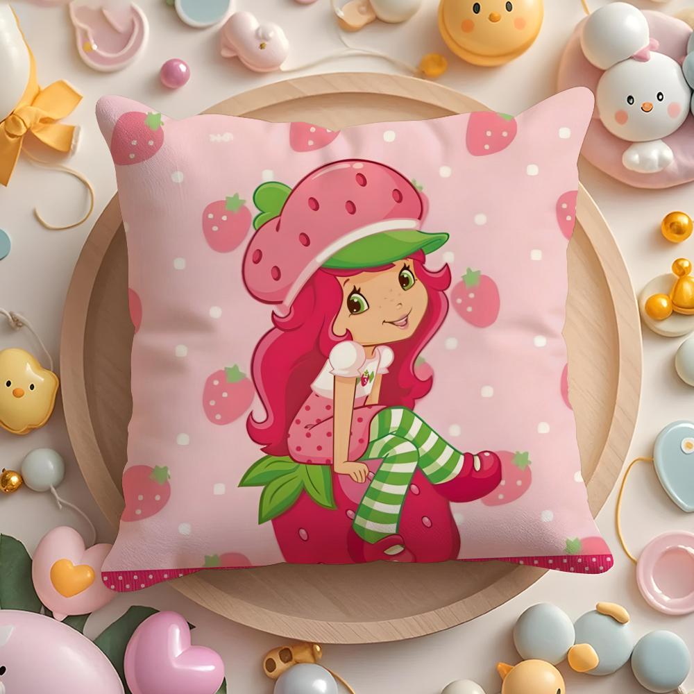 Cartoon S-Strawberry S-Shortcake Cushion Cover Home & Car Multi-Scene Pillow Cover - Reversible, Soft & Durable for Daily Use