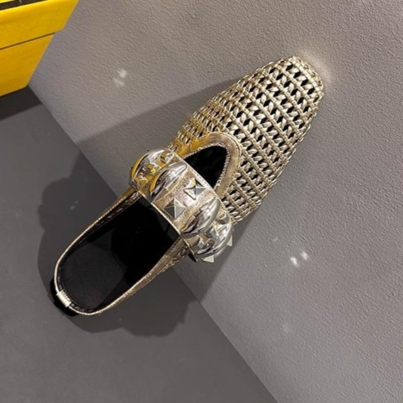 Fashion Woven Hollowed-out Baotou Semi-drag Women's Outer Wear Summer New Inner Heightener One-foot Slip-on Sandals