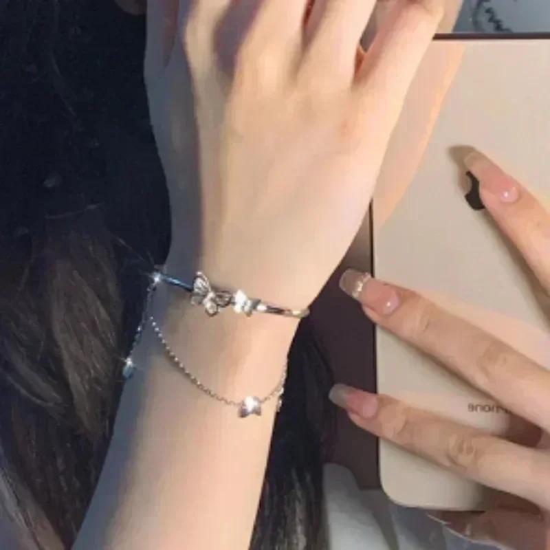 925 Silver Double Layer Pearl Bracelet for Women Girl Design Bead Korean Jewelry Charm Bracelet