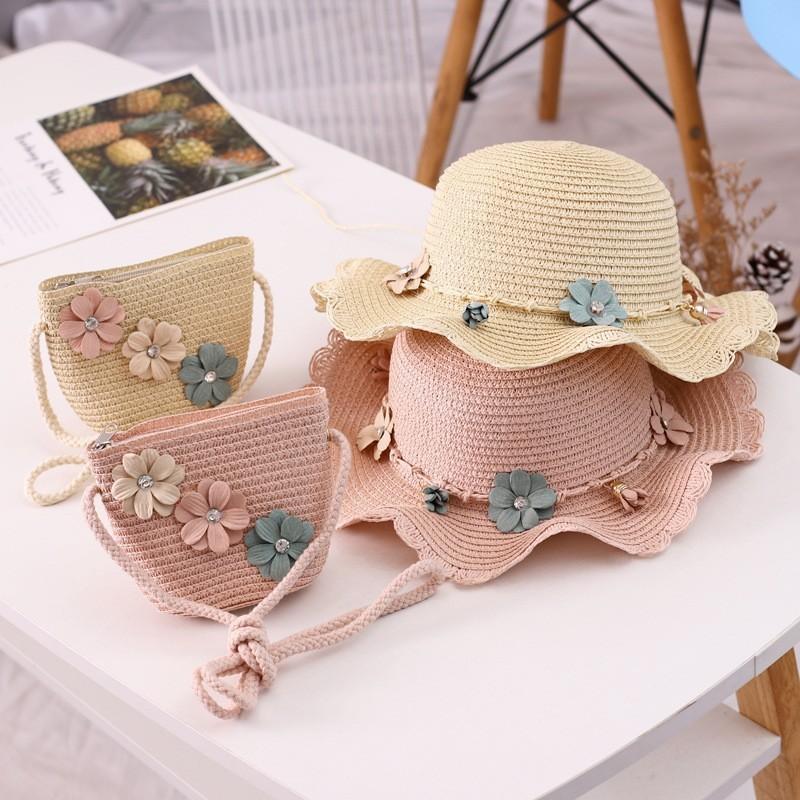Korean Girl Beach Hat And Bag Combo With Large Brim Sunshade For Summer Outdoor Activities