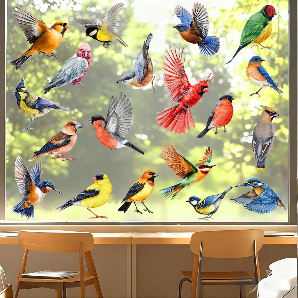 Spring 2026 New Arrival Colorful Hummingbird Butterfly Flowers Static Cling Window Stickers Removable Decals for Home Decor