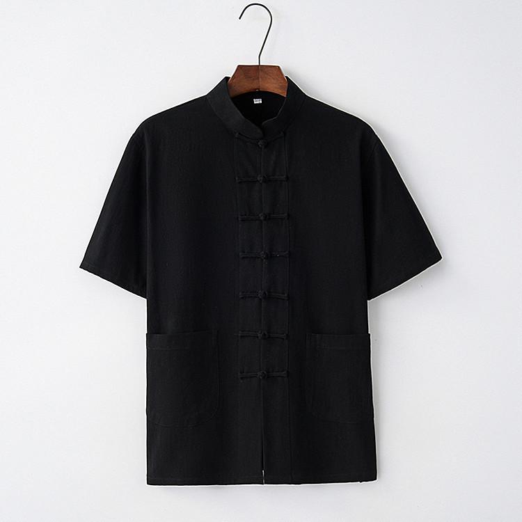 

Мужской летний костюм Тан с коротким рукавом - Стиль с застежками-лягушками для мужчин среднего и пожилого возраста L чёрный