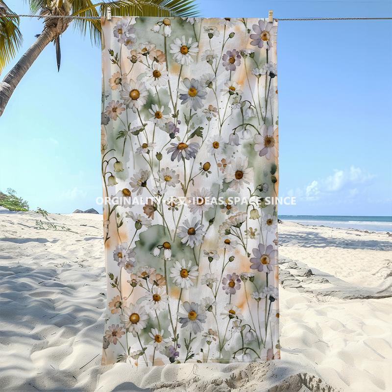 Vintage Watercolor Floral Beach Towel Patterned Sunscreen And Windproof Suitable For Swimming Pool Camping Travel