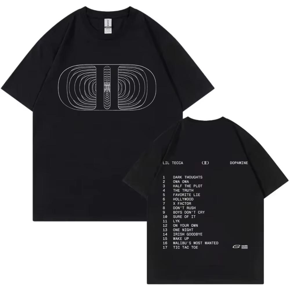Rapper Lil Tecca Dopamine 2026 Frühjahr Sommer Neues Album Merch T-Shirt Mode Hip Hop T-Shirts Herren Damen Freizeit Kurzarm Oberteil