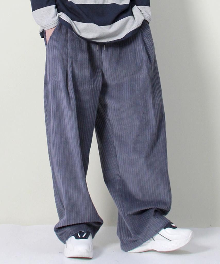 Deumakeu Corduroy Real Wide One-Pleat Pants Grayish Blue