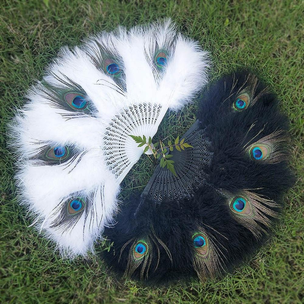 Tassel Hand Fan Fluffy Foldable Hand Fan Peacock Feather Fan Comfortable For Photography Stage Performance Home Decoration