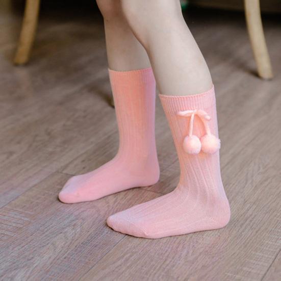 1 Pair Baby Socks Two Balls Knitted Autumn Winter Elastic Opening Middle Tube Toddler Girls Socks for Home