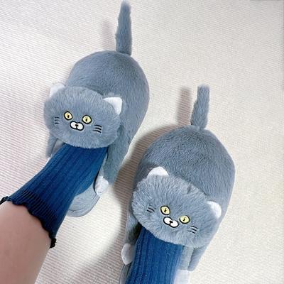Yetişkin Kedi Terlikleri Kadın Karikatür Hayvan Ayakkabıları Ev Terlikleri Terlikler Kadın Kış Doğum Günü Hediyesi Terlik Unisex Peluş Kürk Terlikler