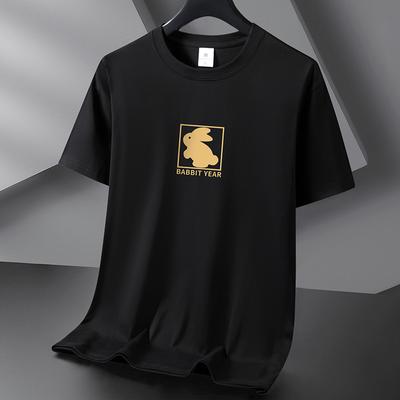 Rabbit Year 10 Colors Pure Cotton Men T-shirt Round Neck Short Sleeve Loose Mans Tee Shirt Large Size S-6XL