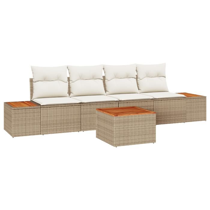 VidaXL Ensemble de Canapés de Jardin 5 Pièces avec Coussins Beige Poly Rattan Acacia 3348022