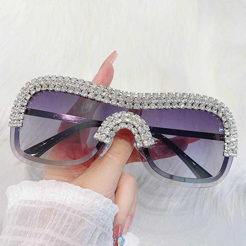 Premium Y2K Vintage Punk Diamond Rimless Sunglasses ladies Sun Glasses  Designer Trend Fashion Luxury Crystal Rhineston Metal Shades