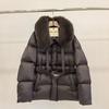 European Winter New Fox Fur Collar Hooded Down Jacket Women's Short Waist Thickened Warm Fashion Coat