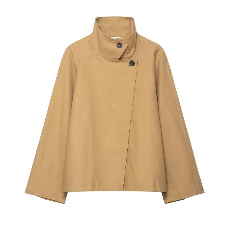 Women s Fashion Casual Stand Collar Short Trench Coat Jacket XS хаки