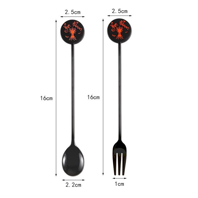 Halloween 304Stainless Steel Fork Spoon Set Halloween Pumpkin Witch Ghost Dessert Cake Fork Spoon Kitchen Stirring Ice Spoon