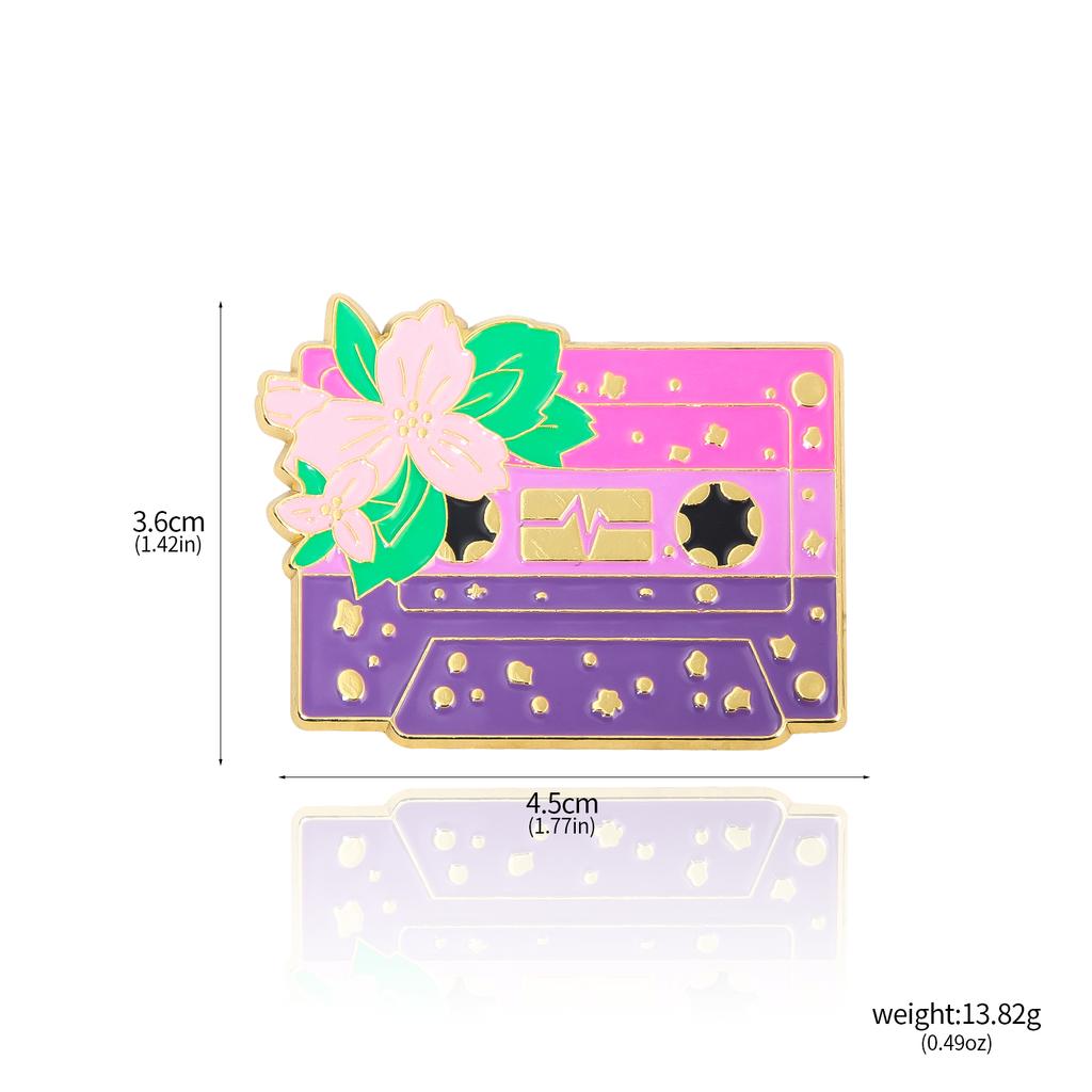 Fashion Flower Cassette Radio Tapes Enamel Brooch Retro Pride Badge Pin Women Men Hats Bags Lapel Decoration Gift Accessories